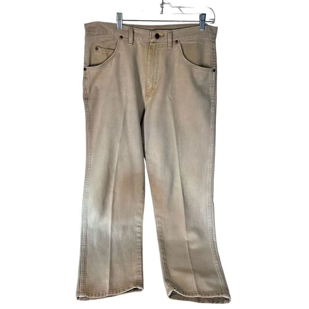 VTG Wrangler Premium Quality 36x30 Men’s Tan Denim Jeans Straight USA